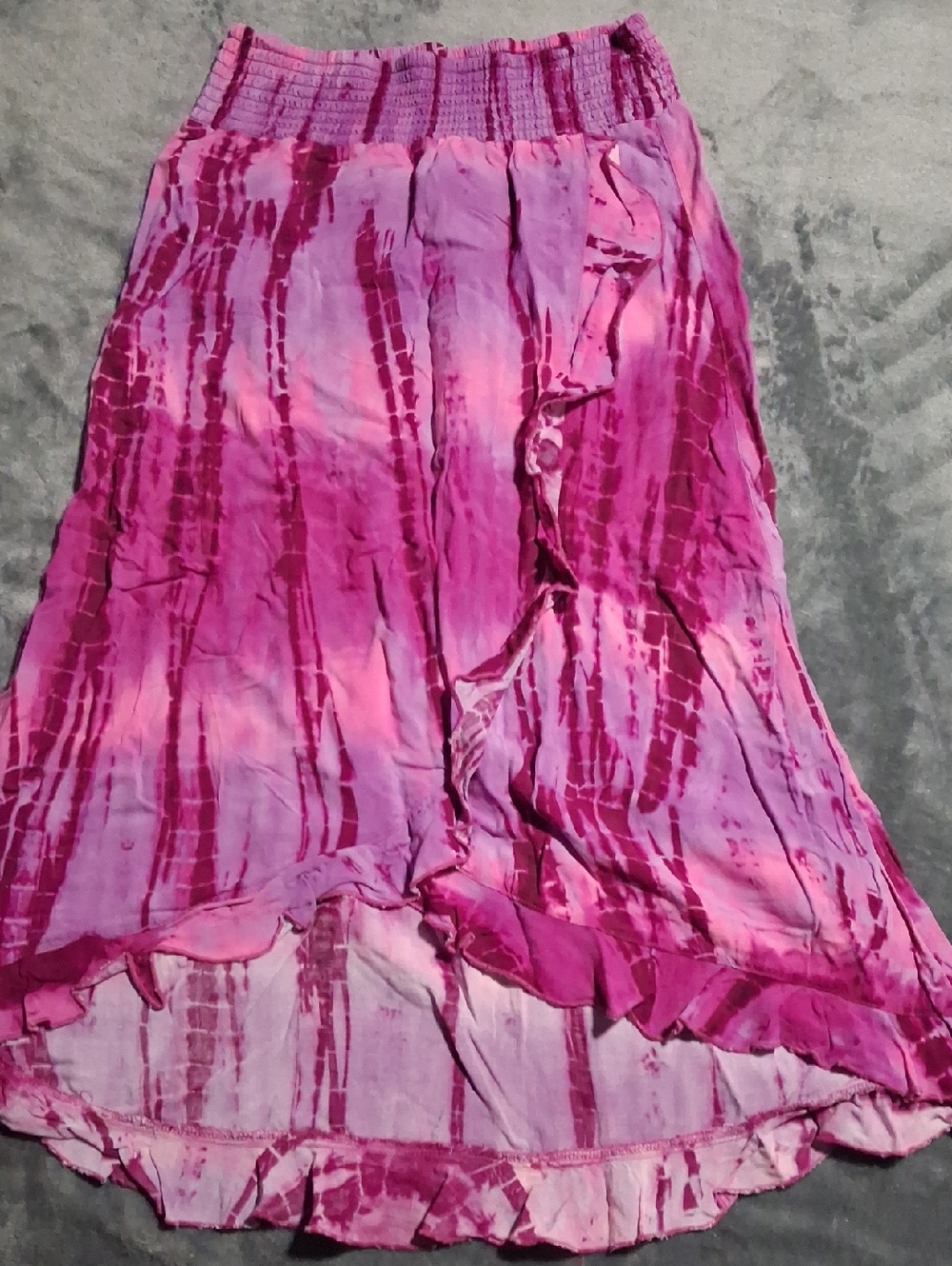 Justice Pink & Magenta Smocked Tie-Dye Hi Low Skirt